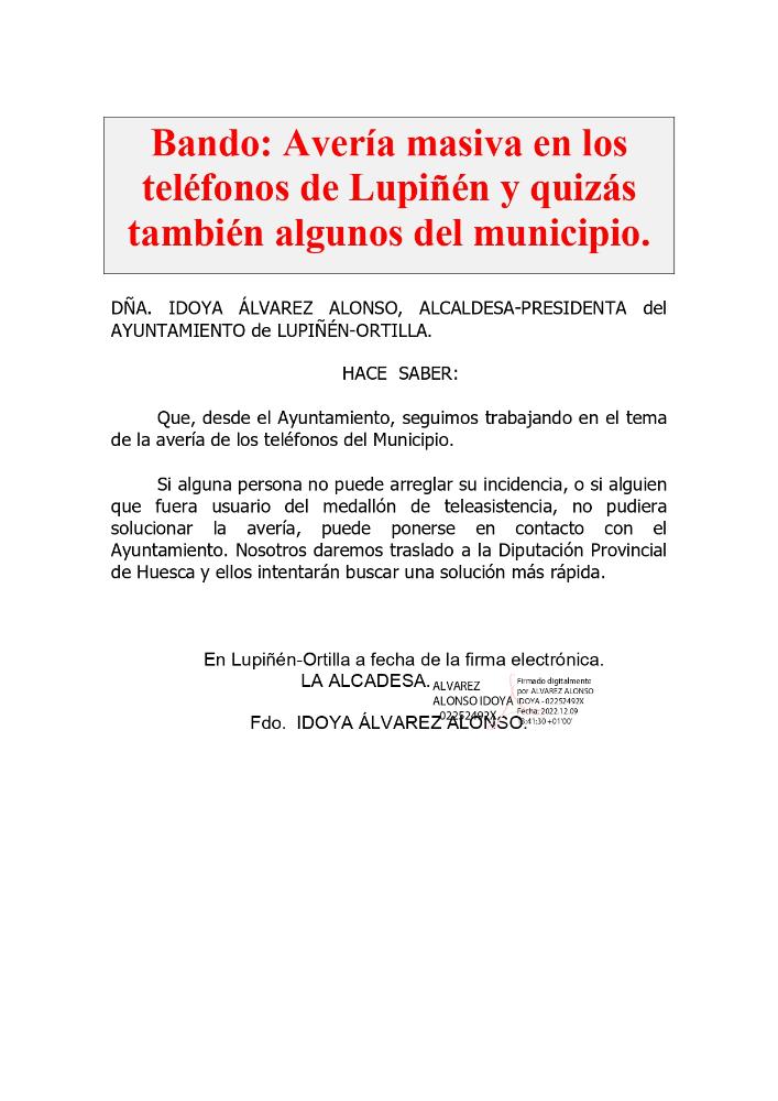 Imagen Avería masiva en los teléfonos de Lupiñén y quizás también algunos del municipio.