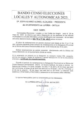 Imagen Bando: censo Elecciones Locales y Autonómicas 2023