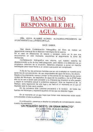 Imagen Bando: Uso responsable del agua