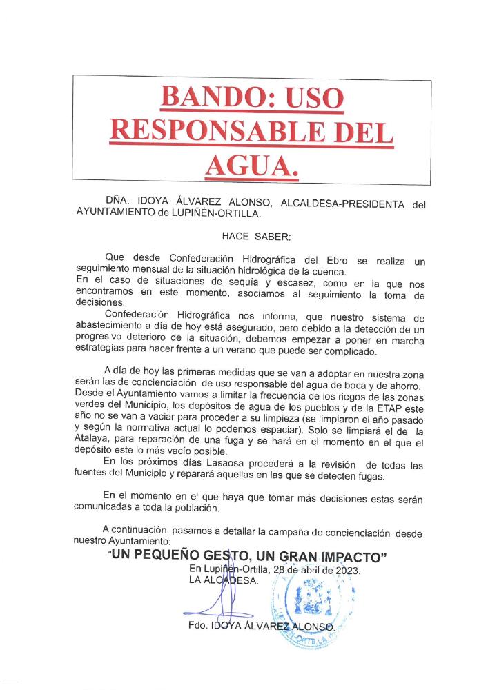 Imagen Bando: Uso responsable del agua
