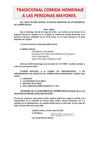 Imagen Tradicional comida homenaje a las personas mayores.