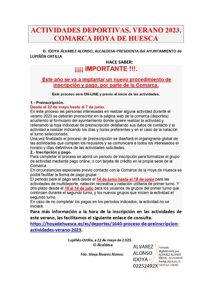 Imagen Bando: Actividades deportivas verano 2023. Comarca Hoya de Huesca