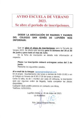 Imagen Bando: Aviso escuela de verano