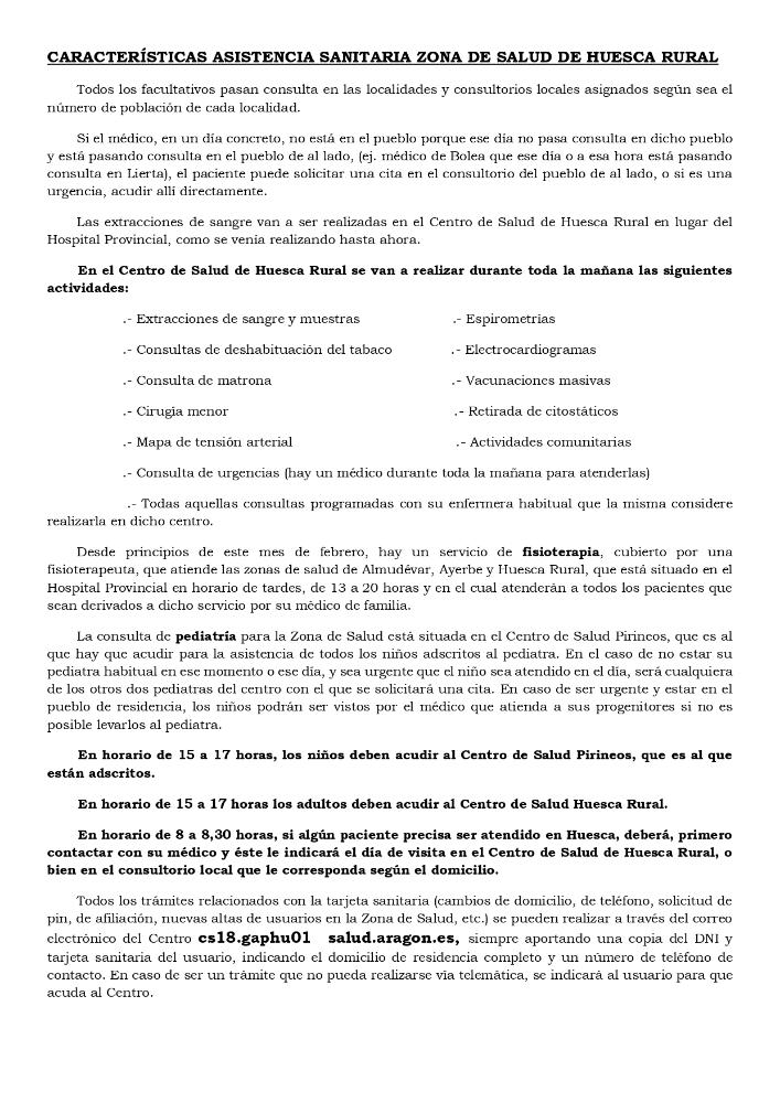 Imagen Novedades en el servicio Centro de Salud de Huesca Rural