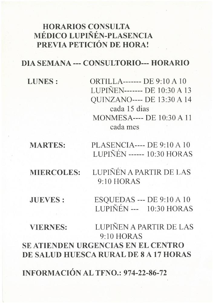 Imagen Horarios consulta médico Lupiñén-Plasencia. Definitivo.