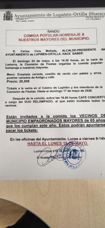 COMIDA POPULAR-HOMENAJE A NUESTROS MAYORES DEL MUNICIPIO.
