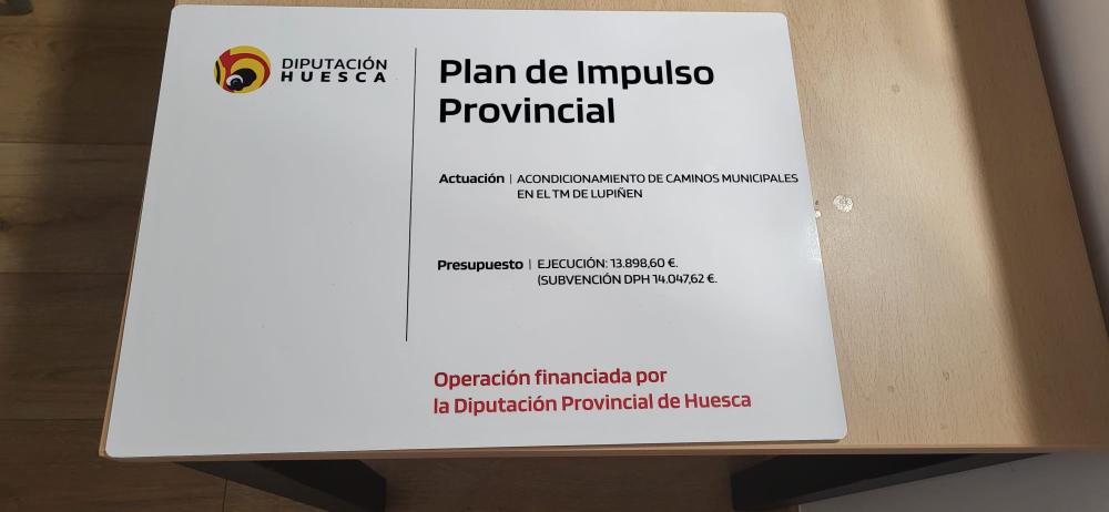 Imagen Publicidad Plan de Impulso Provincial 2025. Acondicionamiento de caminos municipales en TM Lupiñén por parte de la DPH.